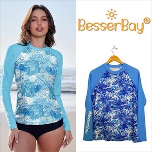BesserBay Blue Leaf Print Long Sleeve Rash-guard. 
Size XL